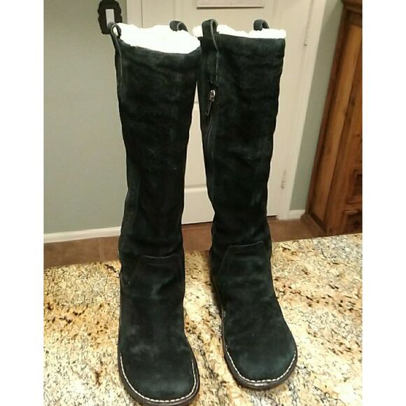 UGG Hartley Knee High Boots Black Suede & Sheep Skin Wedge S/N 3342 Size 7 M - Picture 6 of 12